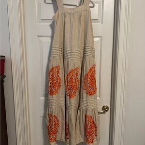 Anthropologie Cream Dress with Orange Embroidery
